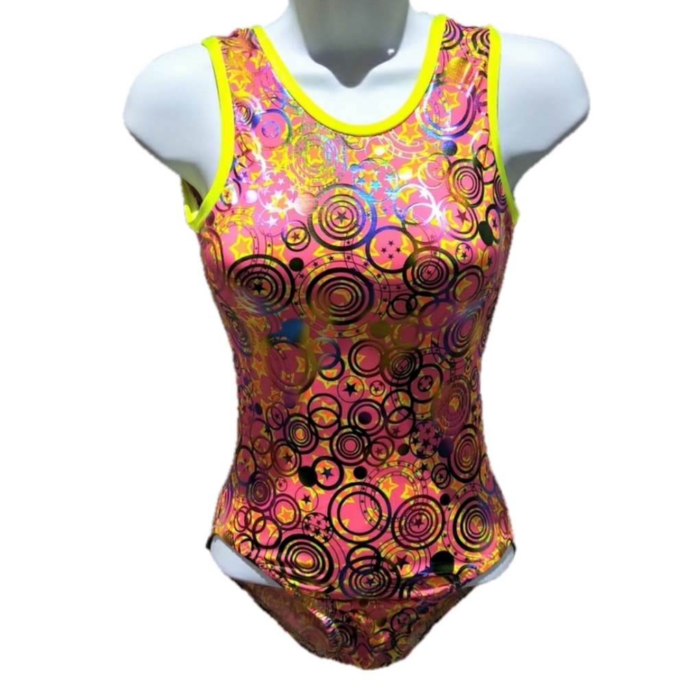 GymGear Mystique Circle / Star Print Gymnastics Leotard - Teen XS